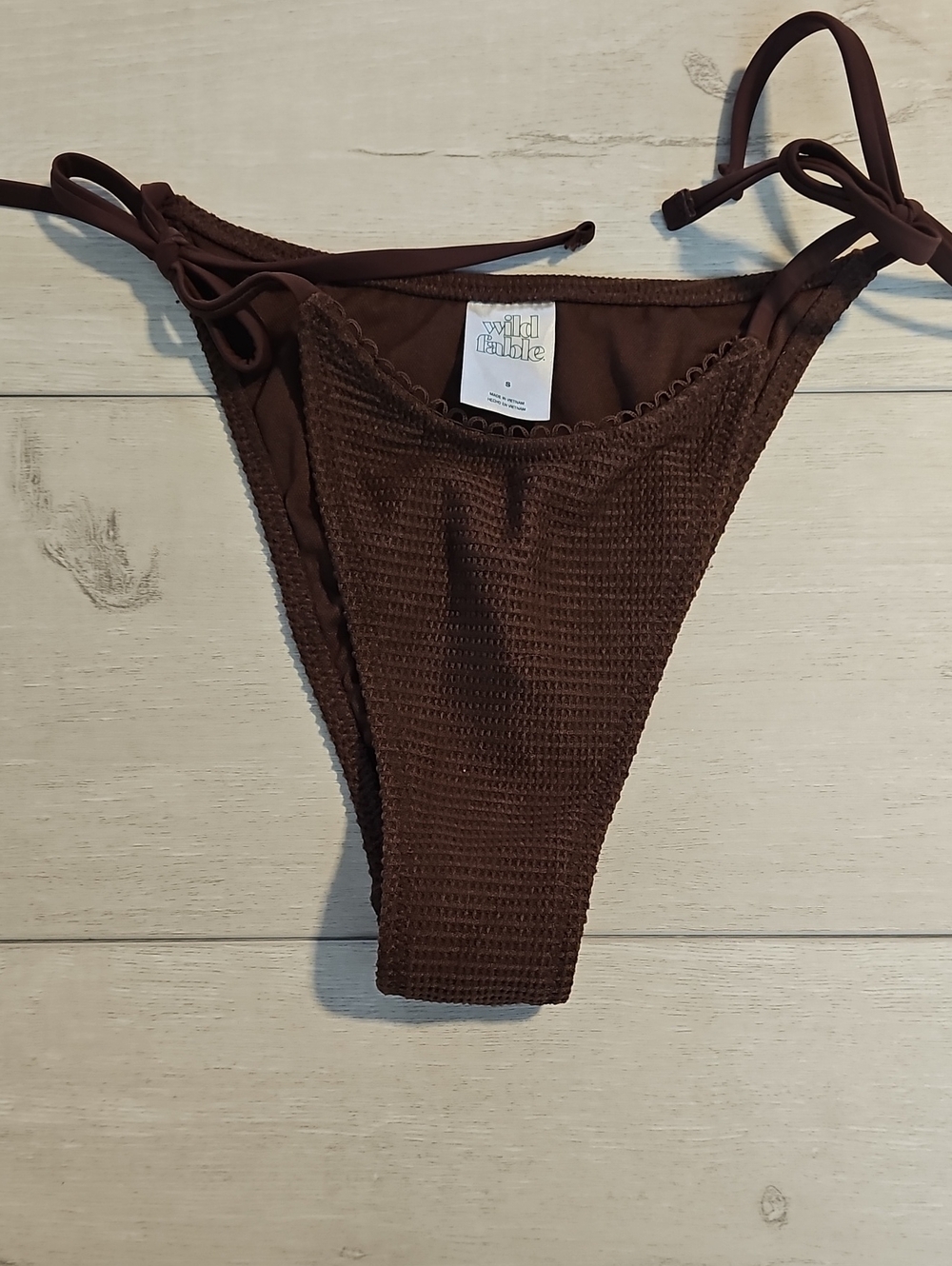Wild Fable Women's S Brown Picot Trim & Textured Side-Tie Bikini Bottoms